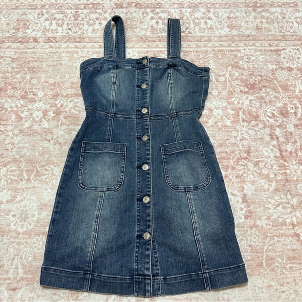 American Eagle Outfitters Dark Blue Denim Button-Front Dress